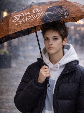 Ed Hardy Brown Graphic Panther Umbrella